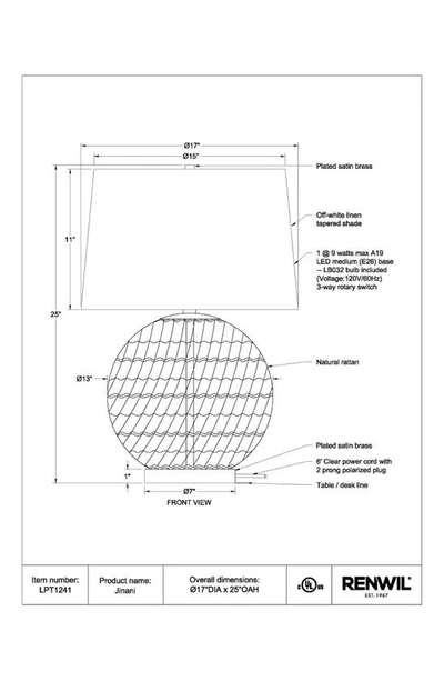 Renwil Jinani Round Table Lamp In Natural