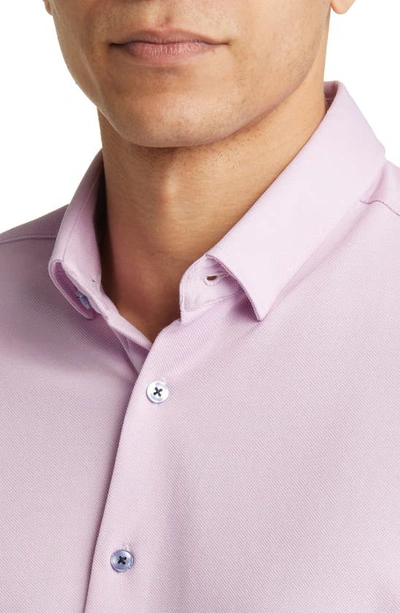 Shop Stone Rose Performance Piqué Short Sleeve Button-up Shirt In Lavender