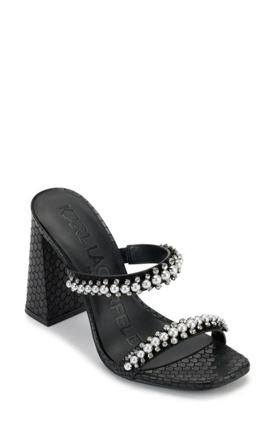 Shop Karl Lagerfeld Rayan Rhinestone Block Heel Sandal In Black