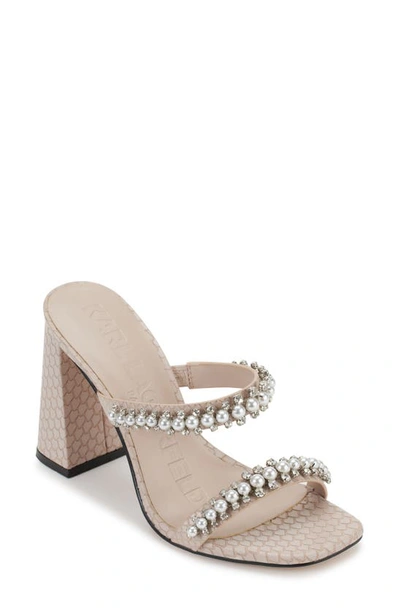 Shop Karl Lagerfeld Rayan Rhinestone Block Heel Sandal In Dune Pink