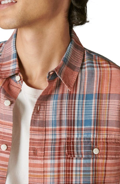 Shop Lucky Brand Plaid Notch Collar Workwear Button-up Shirt In Coral Multi Plaid