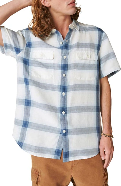 Shop Lucky Brand Plaid Notch Collar Workwear Button-up Shirt In Blue