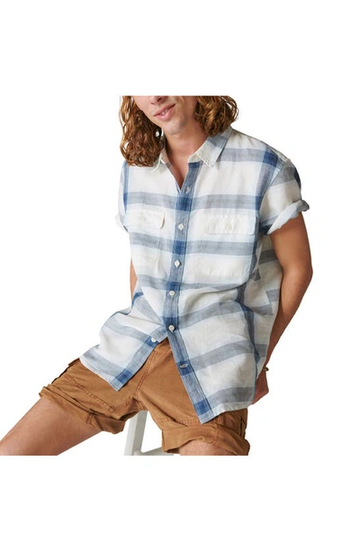 Lucky Brand Plaid Notch Collar Workwear Button-up Shirt In Blue