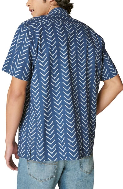 Shop Lucky Brand Short Sleeve Button-up Camp Shirt In Indigo Print