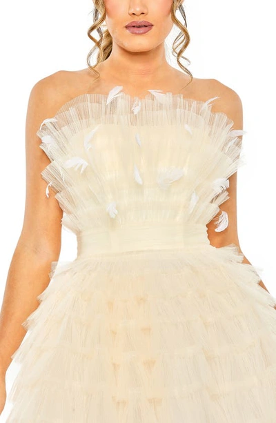 Shop Mac Duggal Feather Tulle Strapless Minidress In Ivory