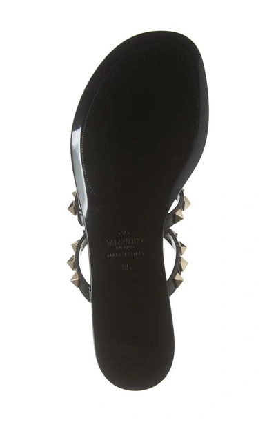 Valentino Rockstud T-strap Flat Slide Sandals In 0no Nero