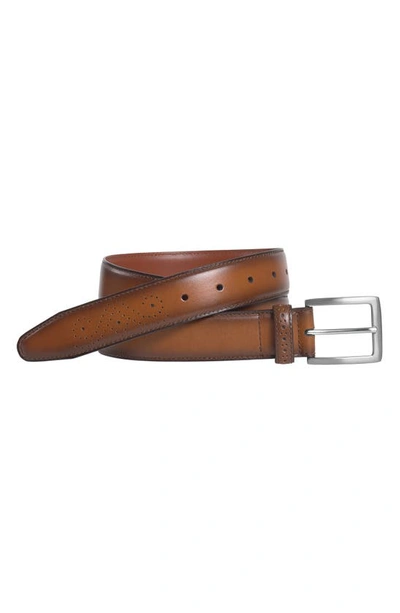 Shop Johnston & Murphy Perforated Burnished Edge Leather Belt In Tan