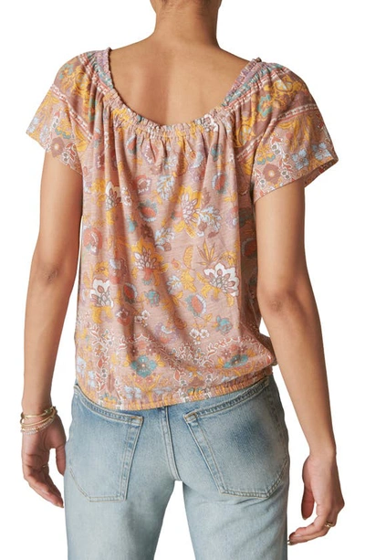 Shop Lucky Brand Print Tie Neck Peasant Top In Cameo Rose Multi