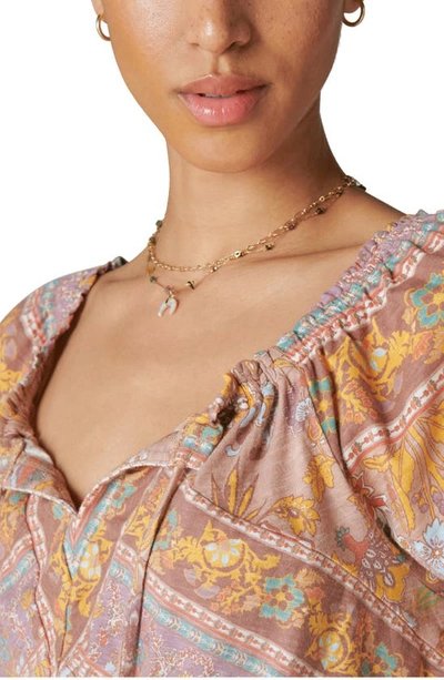 Shop Lucky Brand Print Tie Neck Peasant Top In Cameo Rose Multi