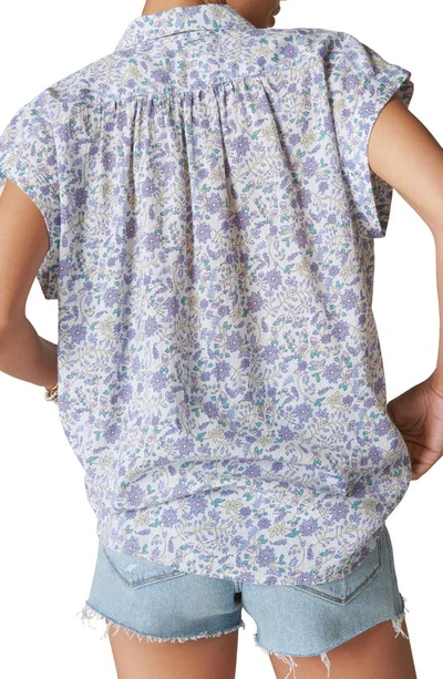 Shop Lucky Brand Floral Cotton Popover Blouse In Blue Multi