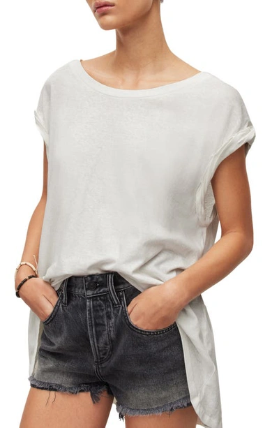 Shop Allsaints Sanza Cotton & Linen T-shirt In Chalk White