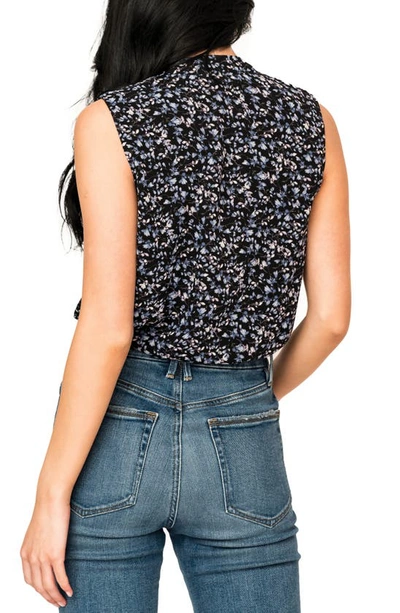 Gibsonlook Floral Print Sleeveless Bodysuit In Black Blue Tiny Floral