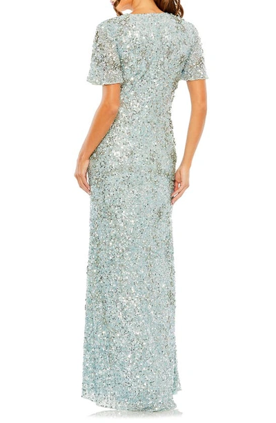 Shop Mac Duggal Sequin Flutter Sleeve Gown In French Blue