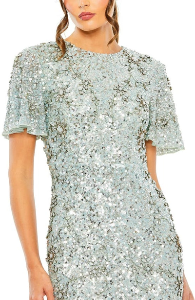 Shop Mac Duggal Sequin Flutter Sleeve Gown In French Blue