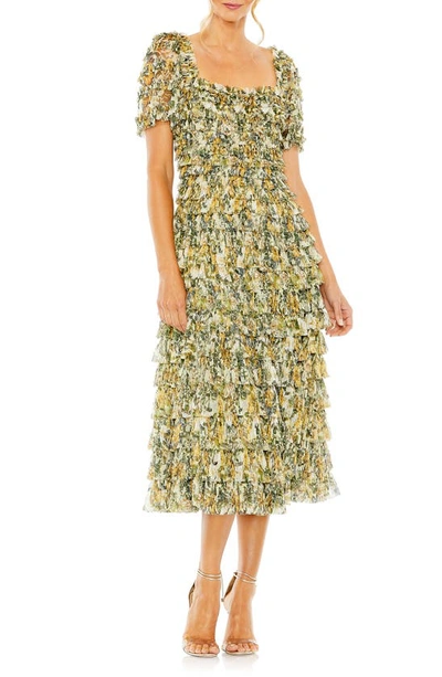 Shop Mac Duggal Floral Ruffle Cocktail Dress In Yellow Multi