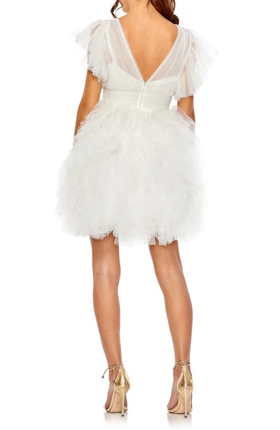 Shop Mac Duggal Flutter Sleeve Tiered Gauze Dress In White