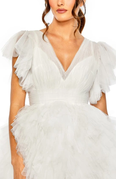 Shop Mac Duggal Flutter Sleeve Tiered Gauze Dress In White