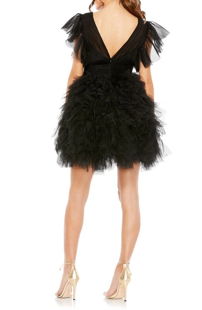 Shop Mac Duggal Flutter Sleeve Tiered Gauze Dress In Black