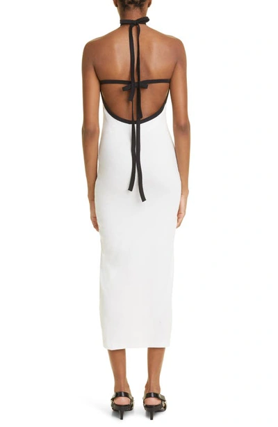 Shop Courrèges Contrast Trim Cotton Halter Dress In Heritage White/ Black