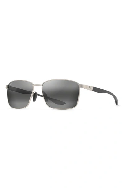 Shop Maui Jim Kaala 58mm Polarized Rectangle Sunglasses In Silver/ Neutral Grey