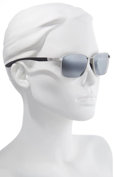 Shop Maui Jim Kaala 58mm Polarized Rectangle Sunglasses In Silver/ Neutral Grey