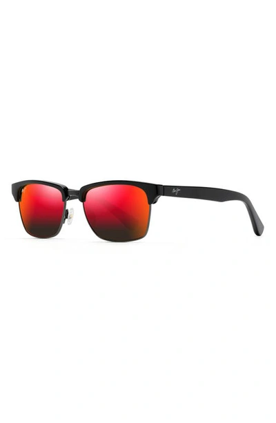 Maui Jim Kawika 54mm Polarized Rectangular Sunglasses In Black Gloss