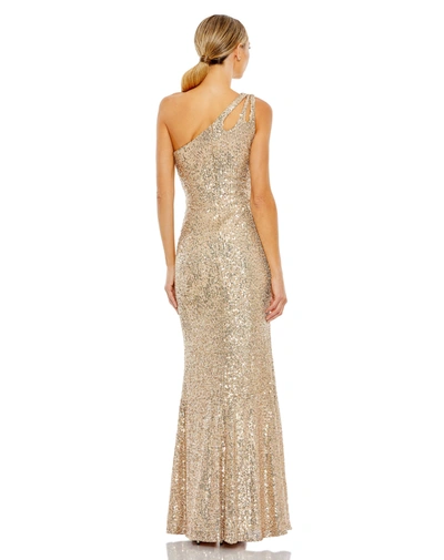 Shop Ieena For Mac Duggal Sequined Strappy One Shoulder Column Gown In Gold