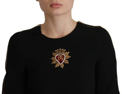 Shop Dolce & Gabbana Black Cady Lace Trim Bead Embellished Logo Women's Blouse