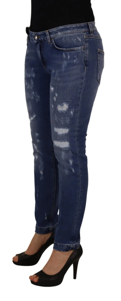 Shop Dolce & Gabbana Blue Washed Cotton Skinny Low Waist Denim Women's Jeans