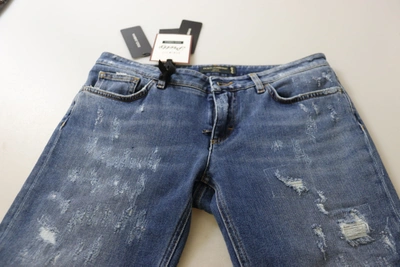 Shop Dolce & Gabbana Blue Washed Cotton Skinny Low Waist Denim Women's Jeans