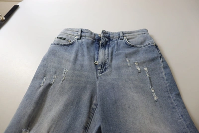 Shop Dolce & Gabbana Blue Washed High Waist Cropped Denim Women's Jeans
