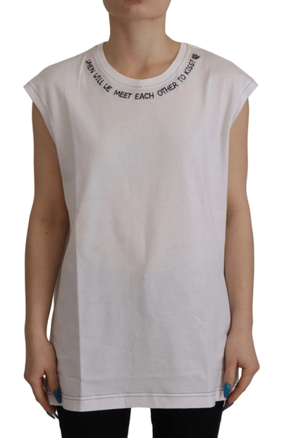 Shop Dolce & Gabbana White Cotton Printed Round Neck Tank Women's Top