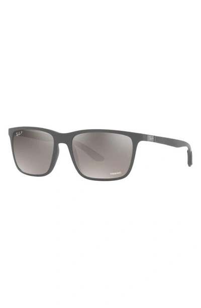 Ray Ban 58mm Mirrored Polarized Rectangular Sunglasses In Matte Grey