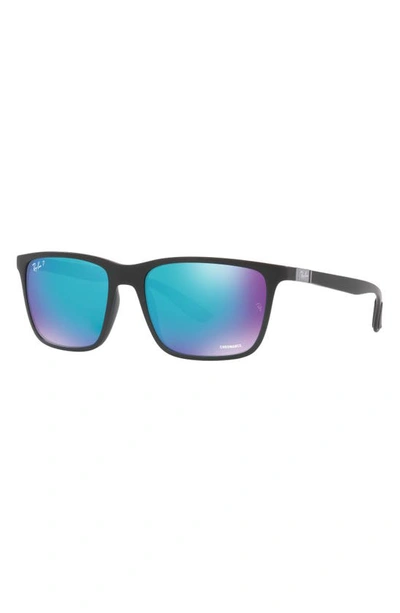 Ray Ban 58mm Mirrored Polarized Rectangular Sunglasses In Matte Black