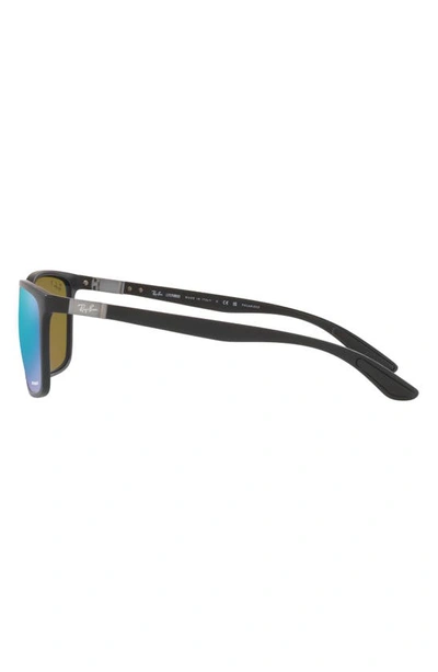 Ray Ban 58mm Mirrored Polarized Rectangular Sunglasses In Matte Black