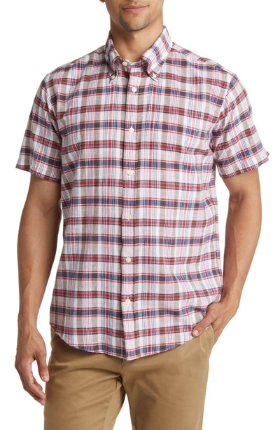 Shop Brooks Brothers Madras Plaid Short Sleeve Button-down Shirt In Madraswhtmulti