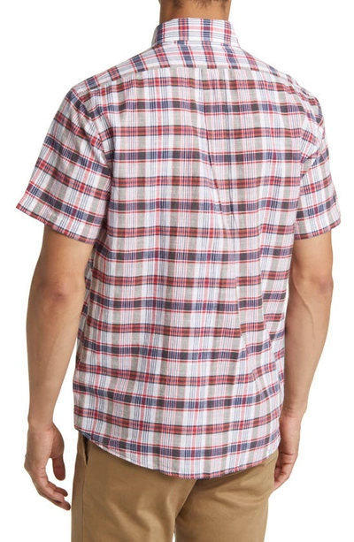 Shop Brooks Brothers Madras Plaid Short Sleeve Button-down Shirt In Madraswhtmulti