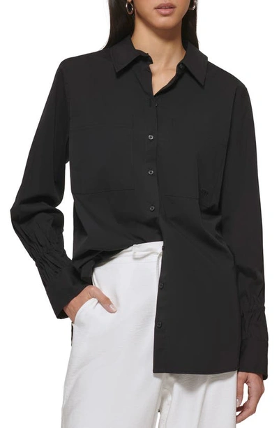 Shop Dkny Oversize Stretch Cotton Poplin Button-up Shirt In Black