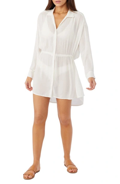 Shop O'neill Cami Long Sleeve Cover-up Shirtdress In Vanilla