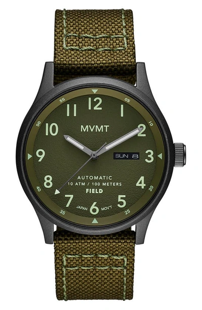 Shop Mvmt Watches Mvmt Field Nylon Strap Automatic Watch, 42.5mm In Green