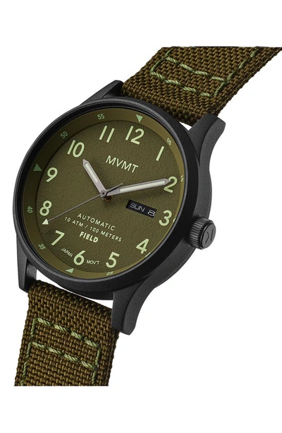 Shop Mvmt Watches Mvmt Field Nylon Strap Automatic Watch, 42.5mm In Green