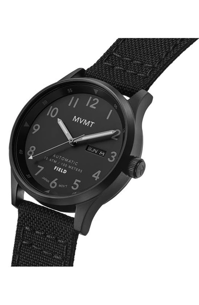 Shop Mvmt Watches Mvmt Field Nylon Strap Automatic Watch, 42.5mm In Black