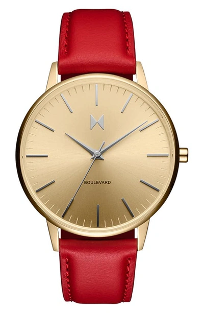 Shop Mvmt Watches Boulevard Leather Strap Watch, 38mm In Gold