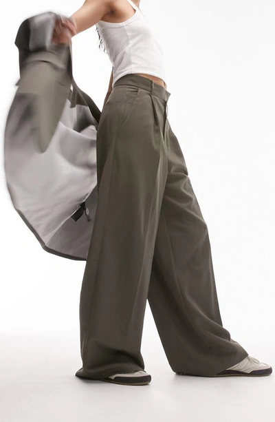 Shop Topshop Asymmetric Waist Wide Leg Trousers In Grey