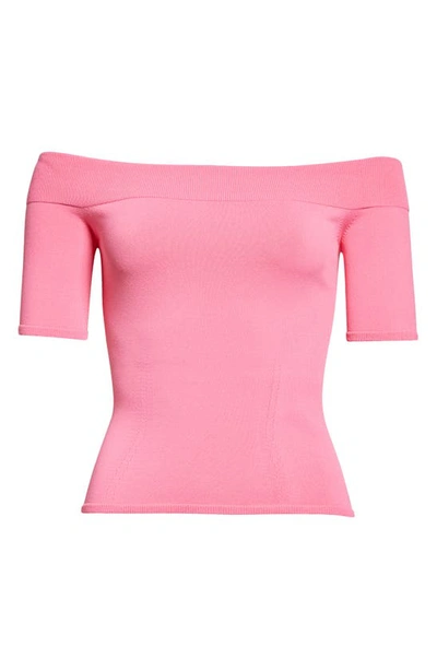 Shop Alexander Mcqueen Off The Shoulder Knit Top In 5100 Psychedelic Pink