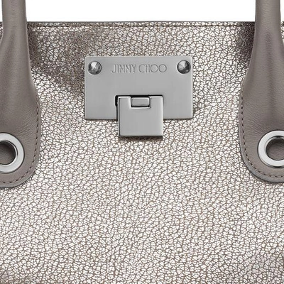 Shop Jimmy Choo Riley Navy Metallic Grainy Goat Leather Tote Bag In Platinum