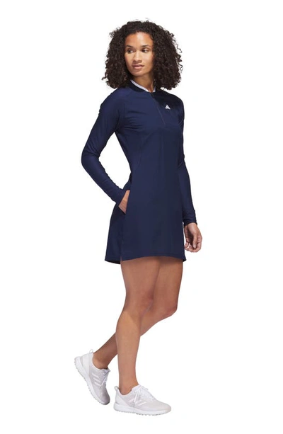 Shop Adidas Golf Half Zip Long Sleeve Golf Dress In Collegiate Navy