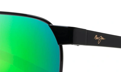 Shop Maui Jim The Bird 62.5mm Oversize Polarized Rectangular Sunglasses In Black/ Maui Green Mirror
