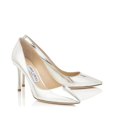 Shop Jimmy Choo Romy 85 Silver Mirror Leather Pointy Toe Pumps