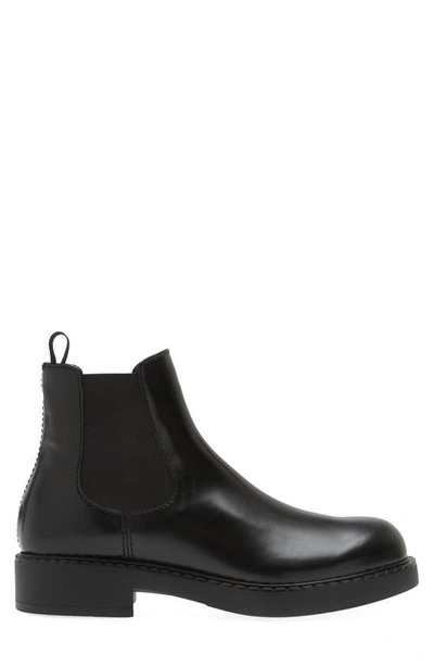 Shop Prada Brushed Leather Chelsea Boot In Nero